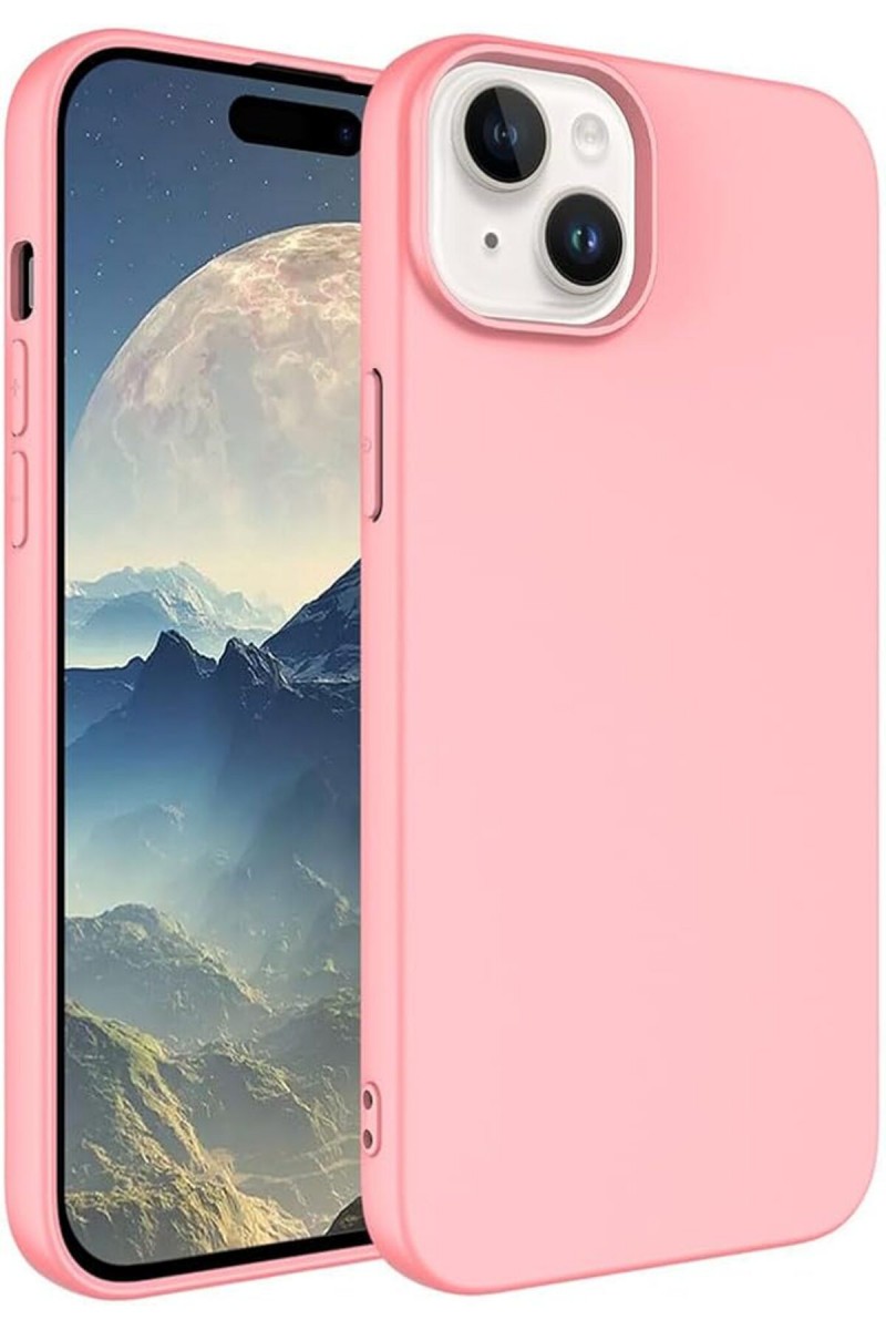 iPhone 15 Uyumlu Pembe Kadife İç Yüzeyli Silikon Telefon Kılıfı