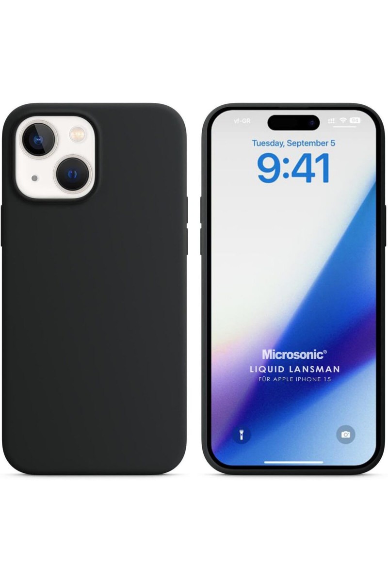 iPhone 15 Uyumlu Kadife İç Yüzeyli Siyah Silikon Telefon Kılıfı