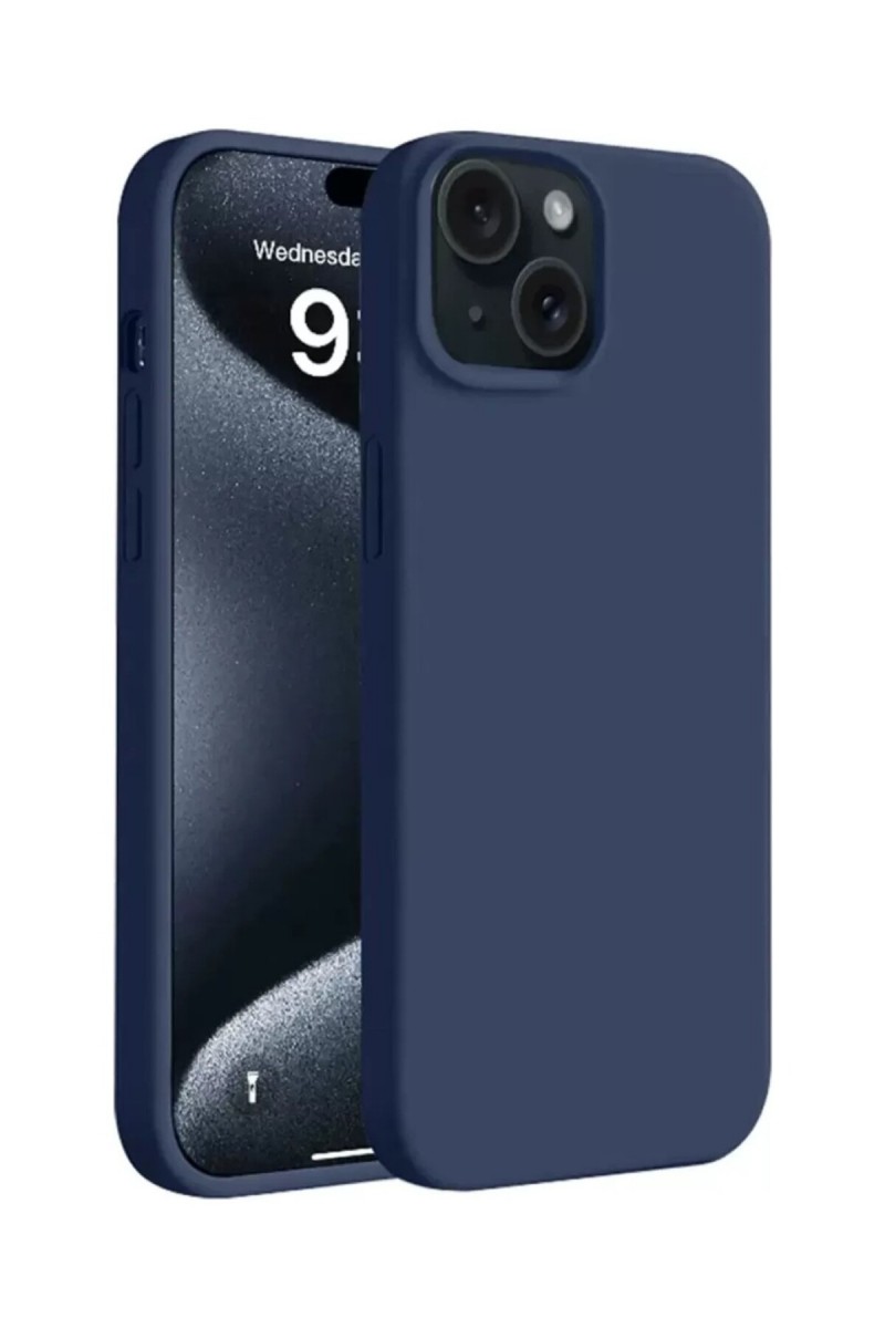 iPhone 15 Uyumlu Lacivert Kadife İç Yüzeyli Silikon Telefon Kılıfı